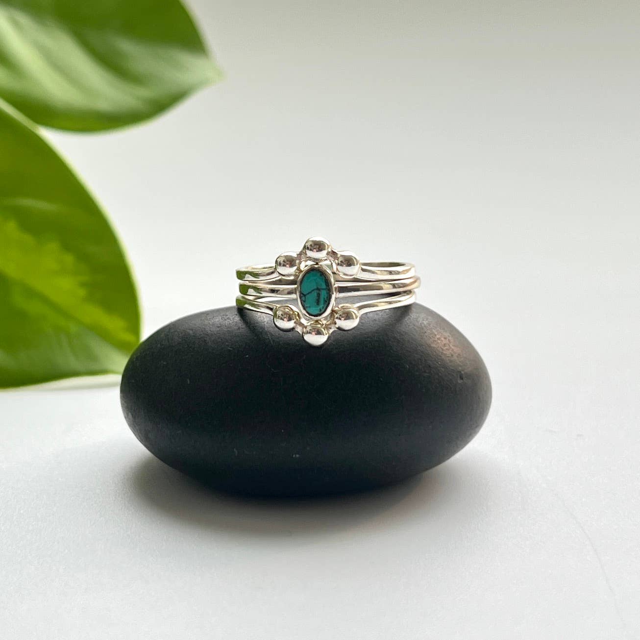 Sterling Silver Spotted Turquoise Stack Ring Set