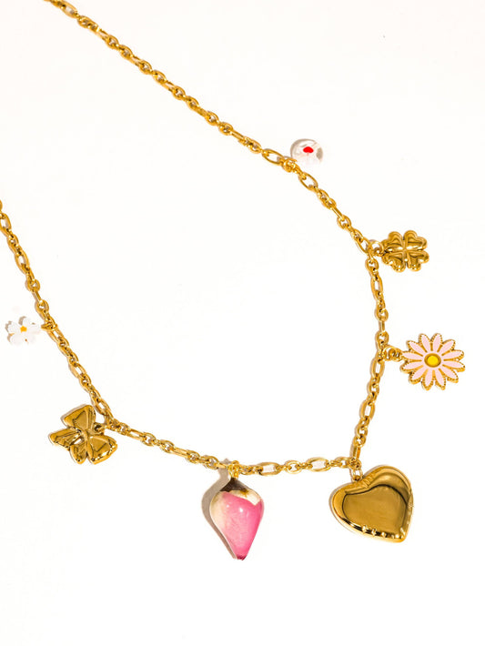 Heirloom 18K Gold Non-Tarnish Vintage Floral Charm Necklace