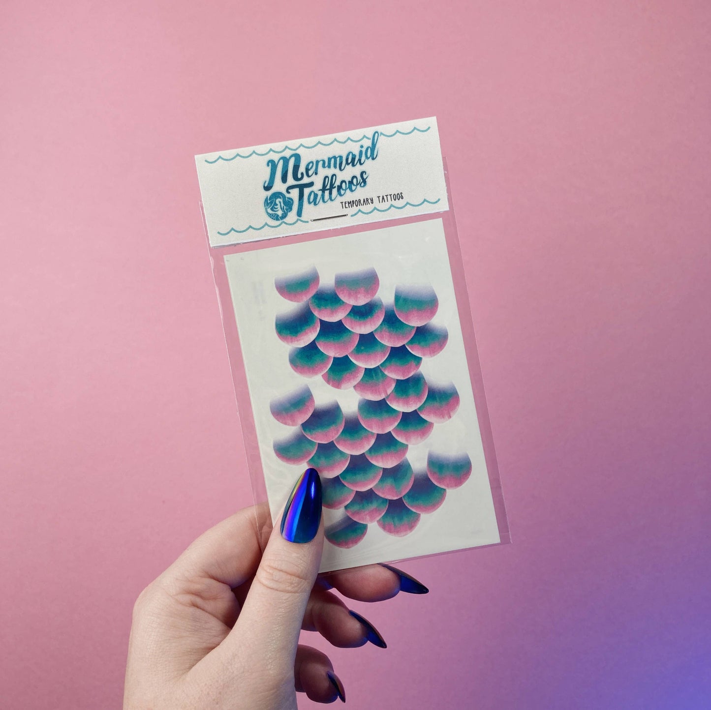 Medium Teal & Pink Mermaid Scale Temporary Tattoos