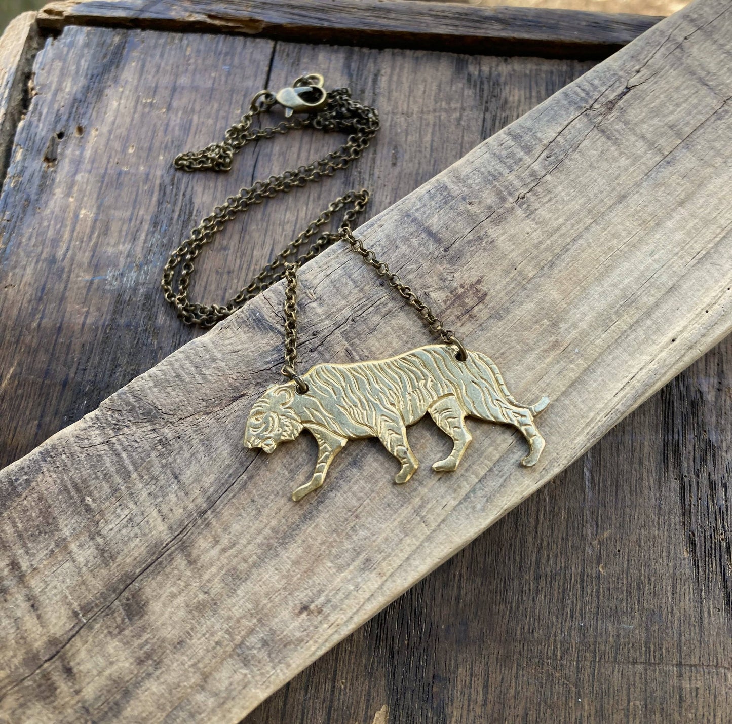 Brass Tiger Cat Necklace