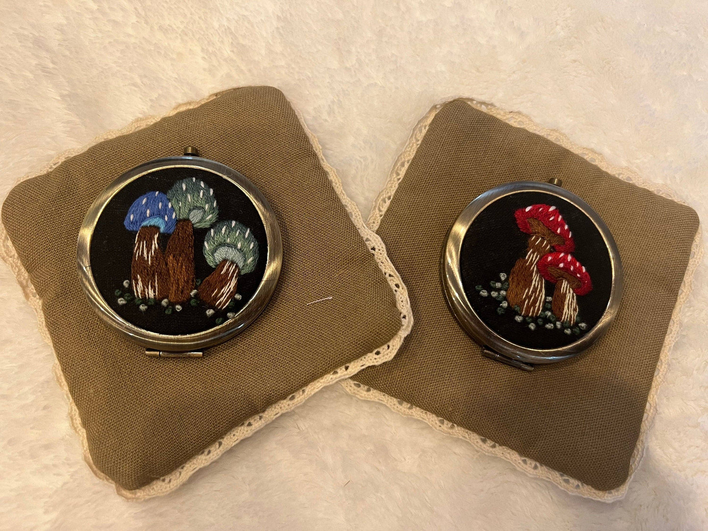 Mushroom Embroidered Compact Mirror