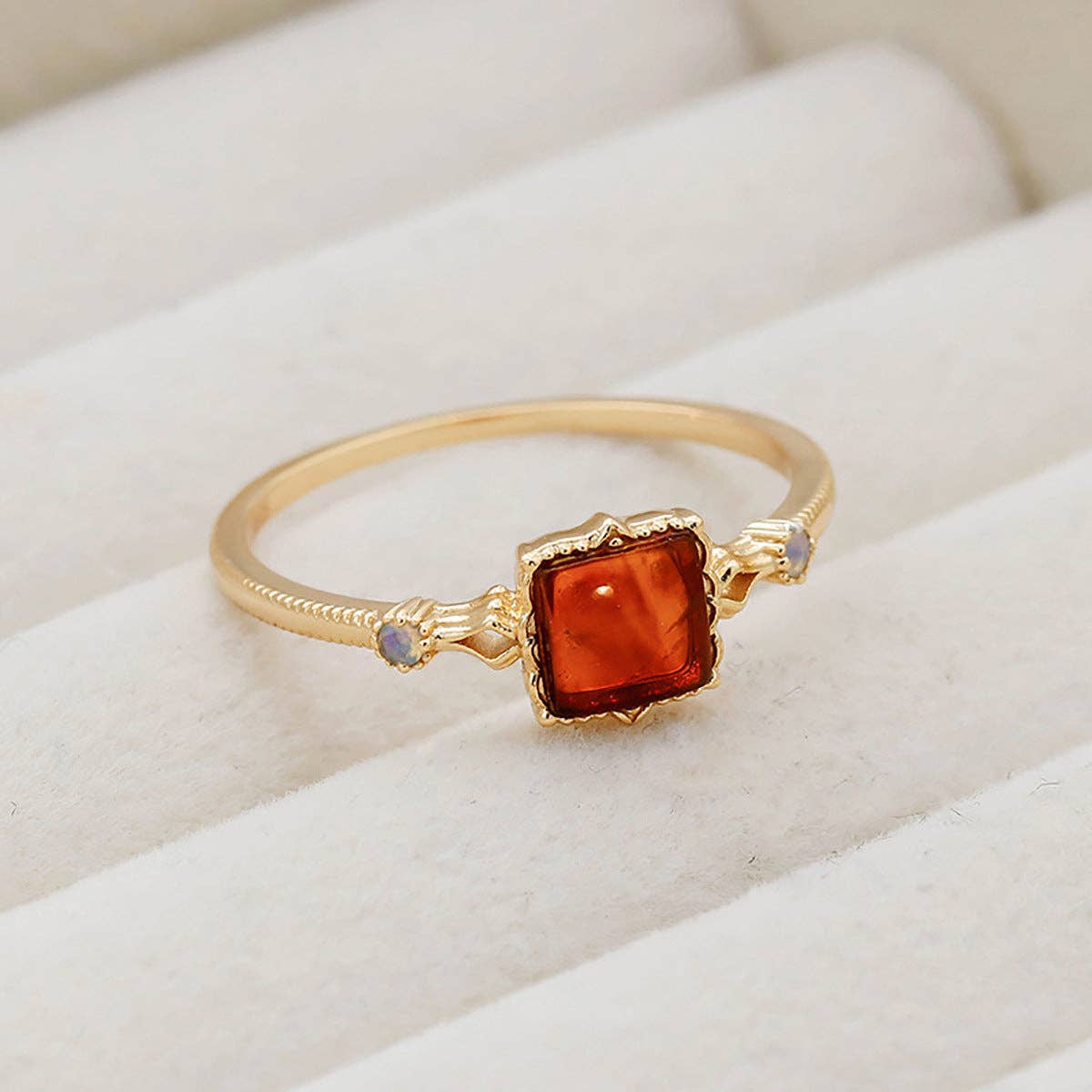 Vintage Gold Square Amber Statement Ring in Solid Copper