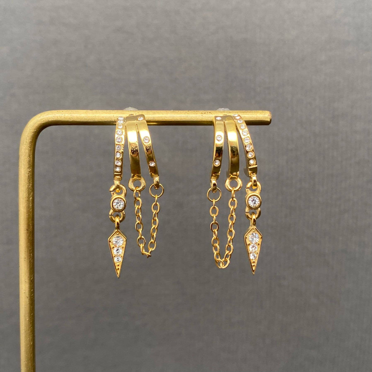 Zircon Fringe 18K Gold Plated S.Steel Stud Earrings - FGS