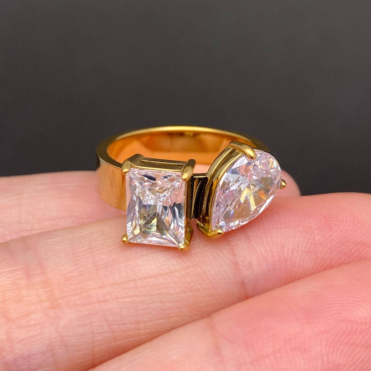 Geometric Zircon 18K Gold Plated Ring