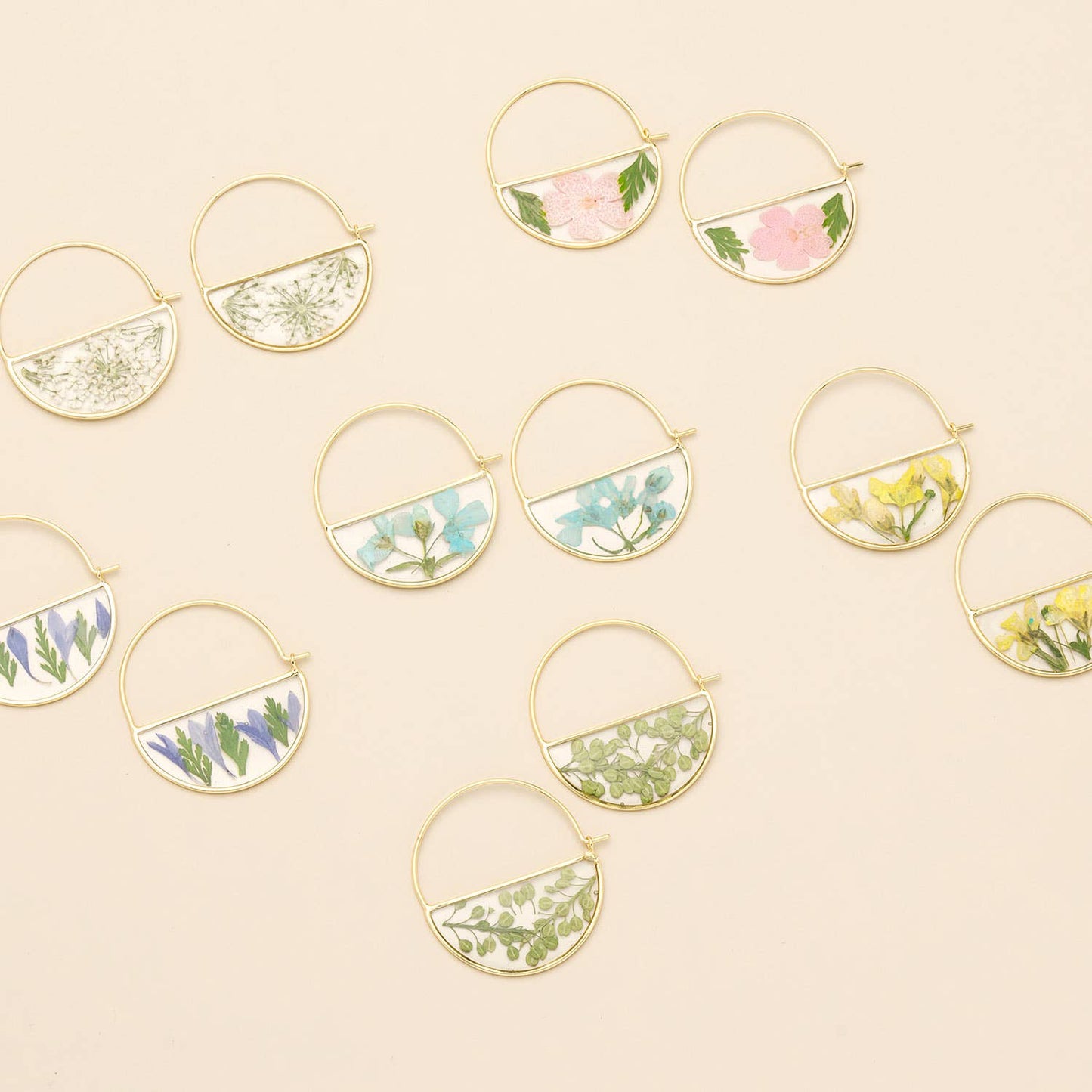Pressed Flower Hoop Earring - Purple Cornflower/Gold