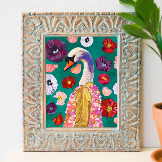 8" x 10" Swan and poppies print