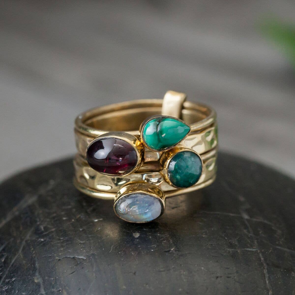 Five Stone Brass Stack Ring