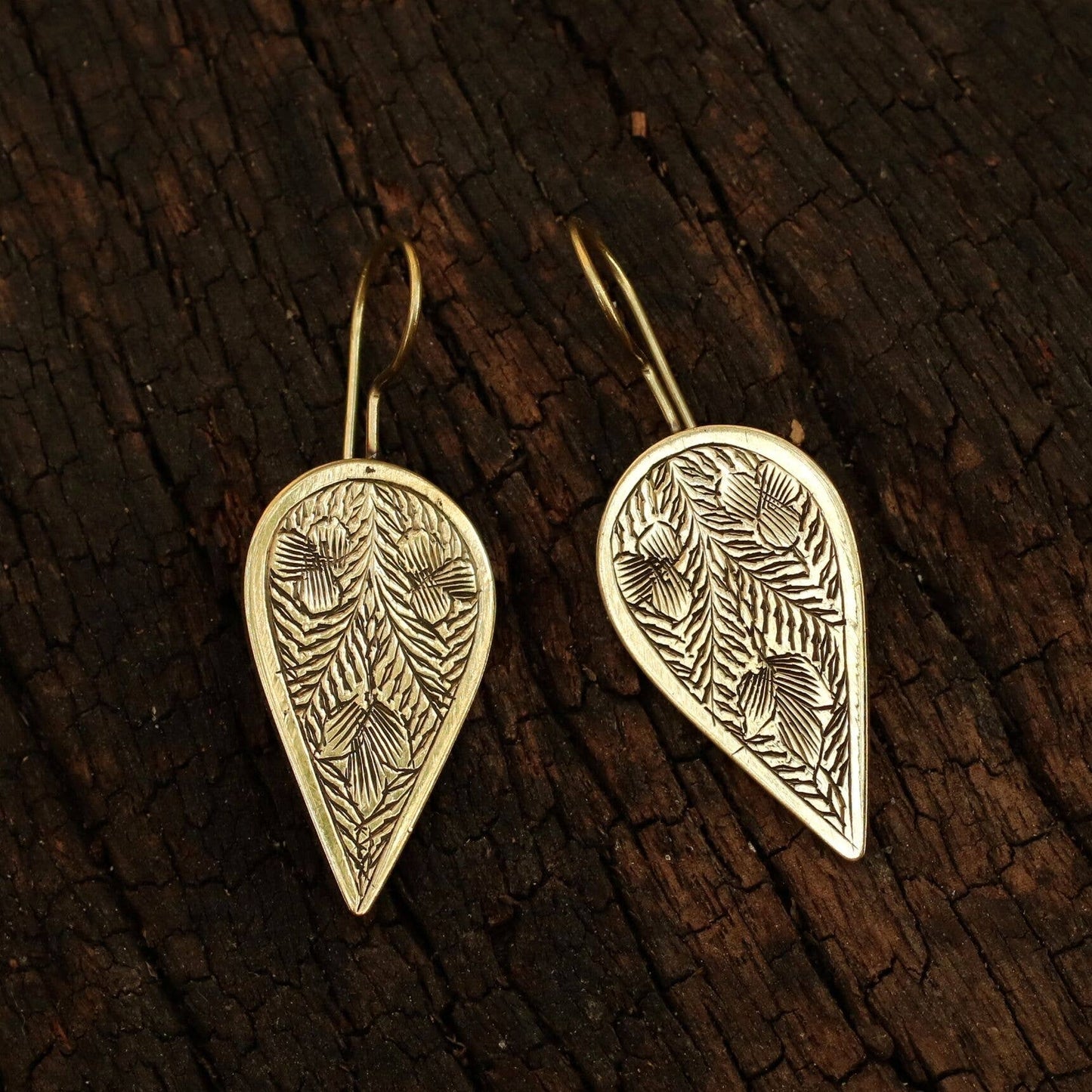 Brass Etched Petal Earring