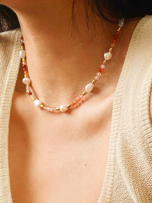 18K Bohemian Handmade Rose Pearl and Bead Necklace