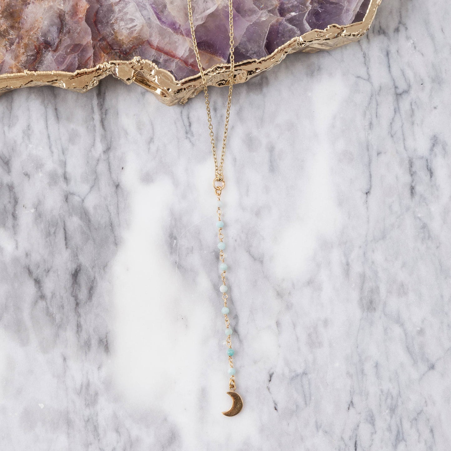 Brass Pendant Charm Necklace with Amazonite