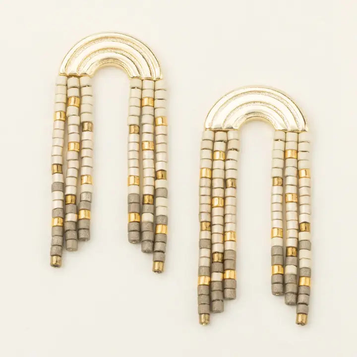 Chromacolor Miyuki Rainbow Fringe Earring - Pewter Multi/  Gold