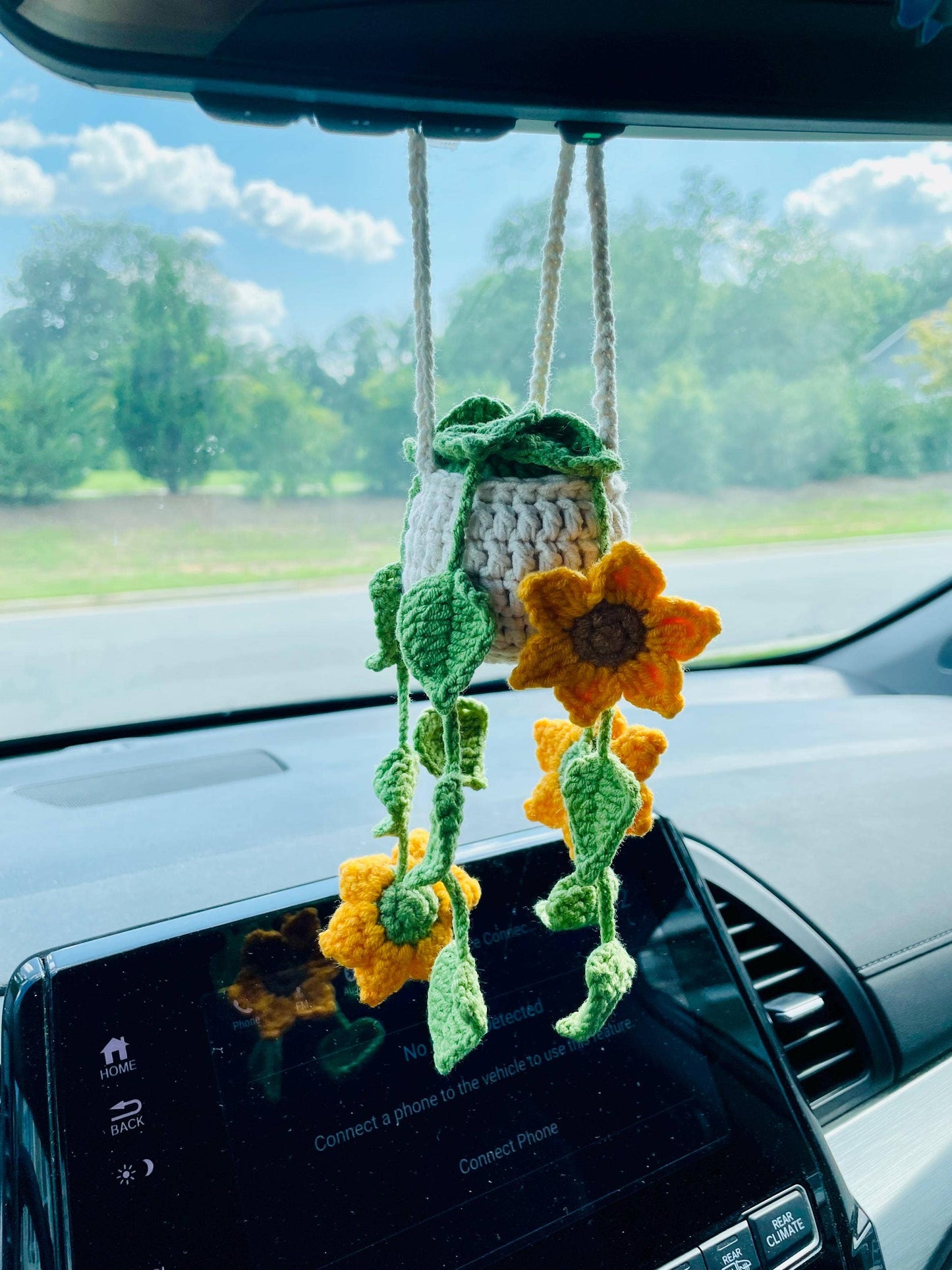 Crochet Monstera Car Hanging Plant, Rearview Mirror Plant