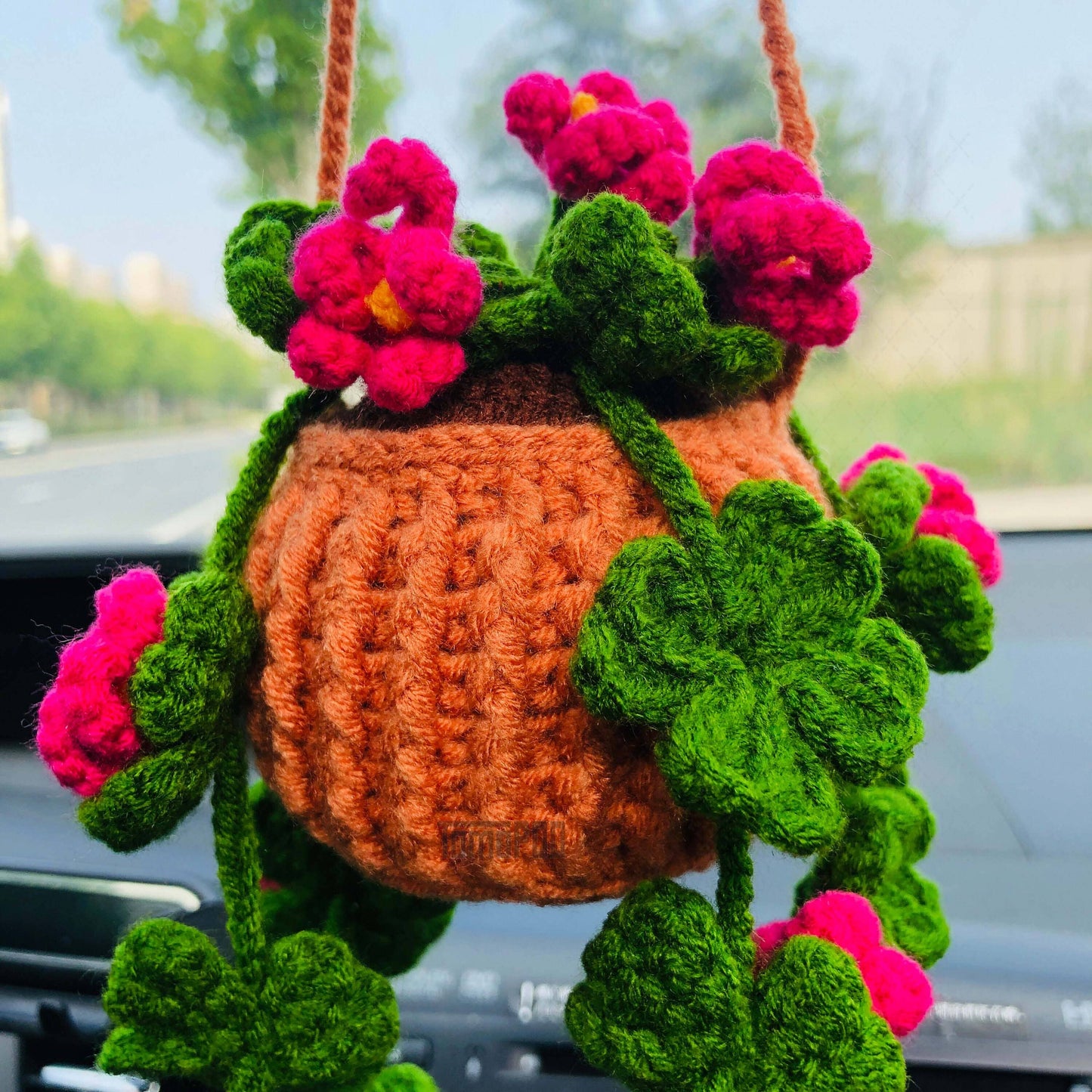 Crochet Clover Flower Plant Car Mirror Hanging Accessories