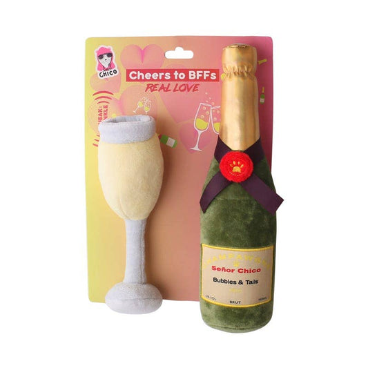 Champagne and Glass Plush Dog Toy Gift Set- 2 piece