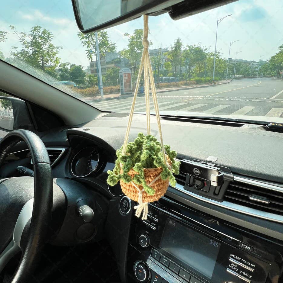 Crochet Car Plant Hanging Basket, Cute Car Decor for Women