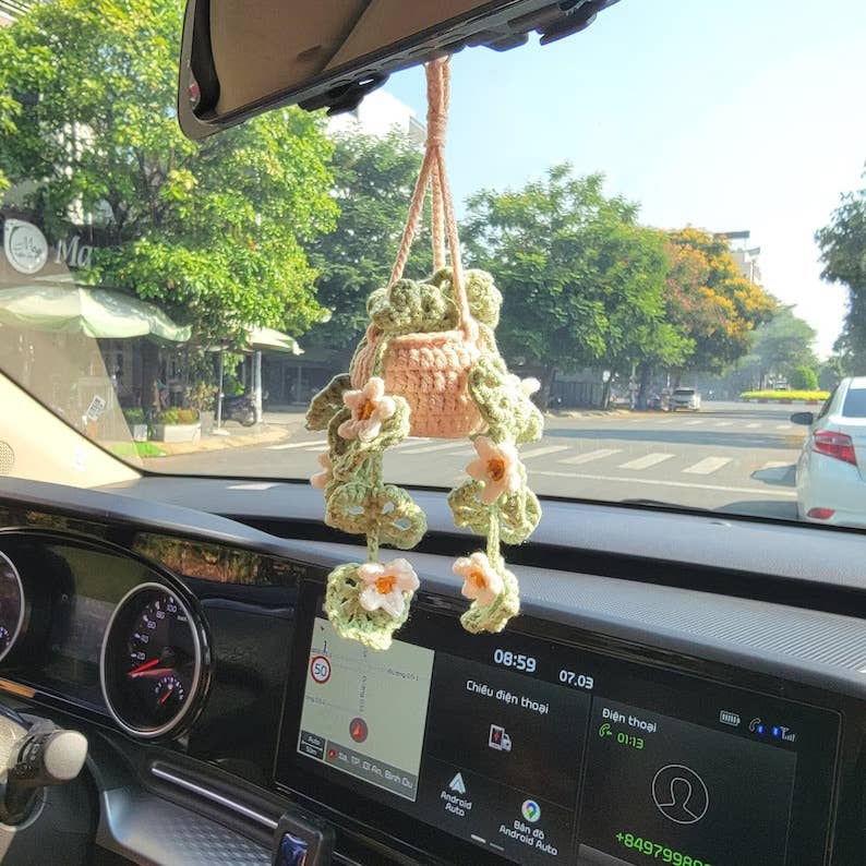 Crochet Daisy Plant, Crochet Succulent Plant Car Hanging