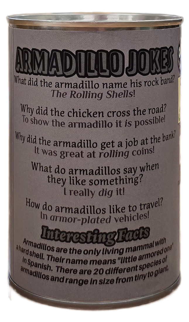 Canned Armadillo | Stuffed Animal Plush w/Funny Jokes on Can