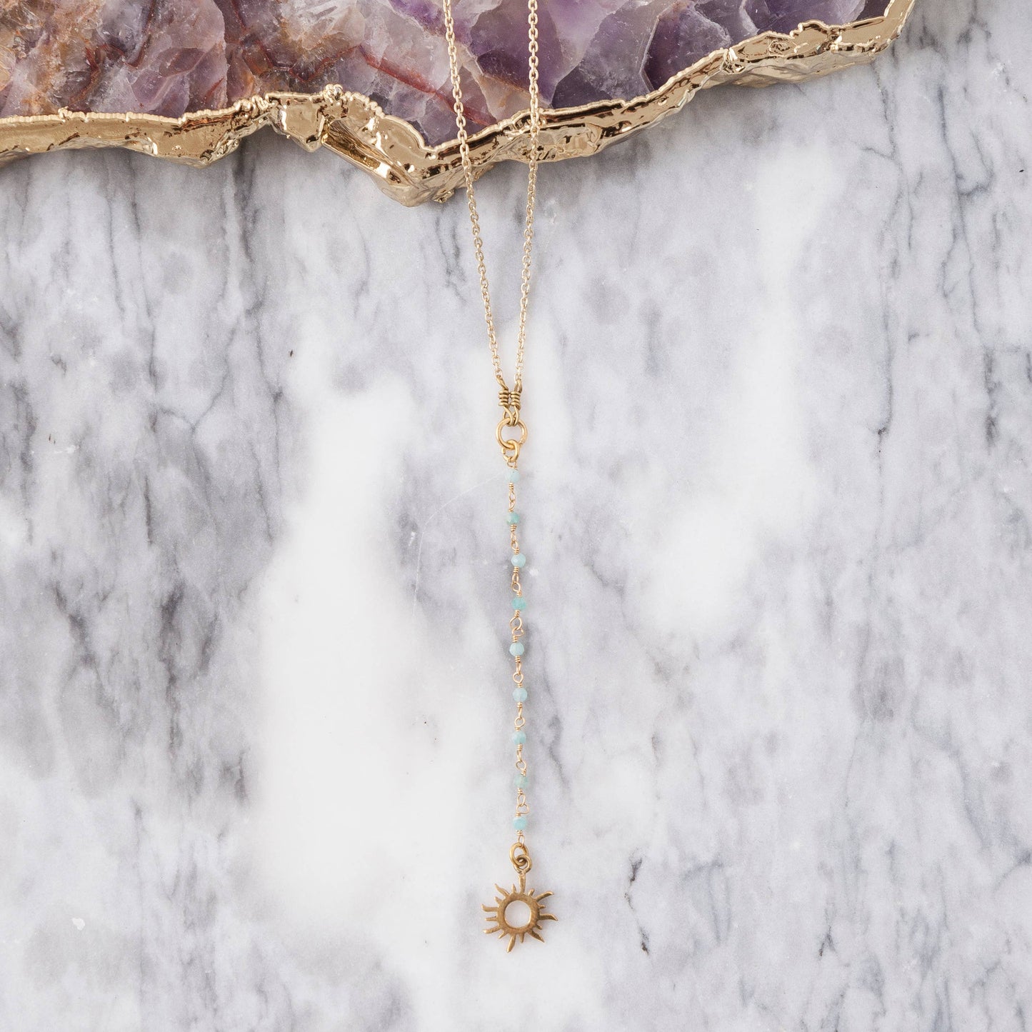 Brass Pendant Charm Necklace with Amazonite