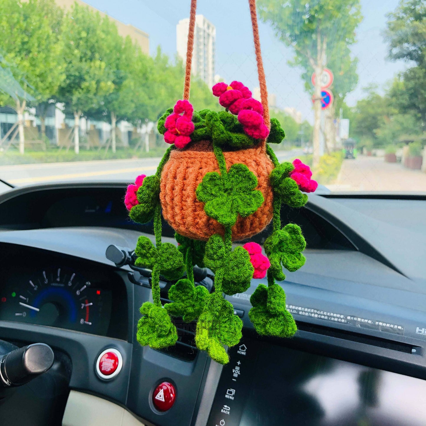 Crochet Clover Flower Plant Car Mirror Hanging Accessories