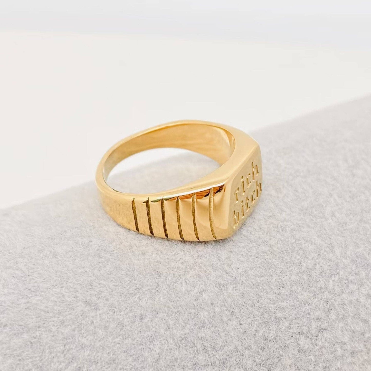 "Rich bitch" 18K Gold Plated Stainless Steel Ring