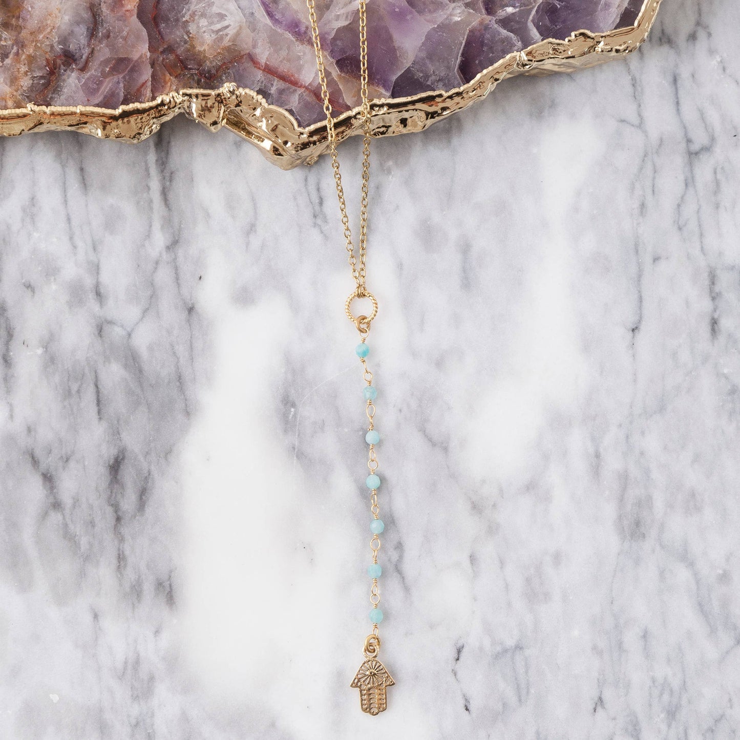 Brass Pendant Charm Necklace with Amazonite