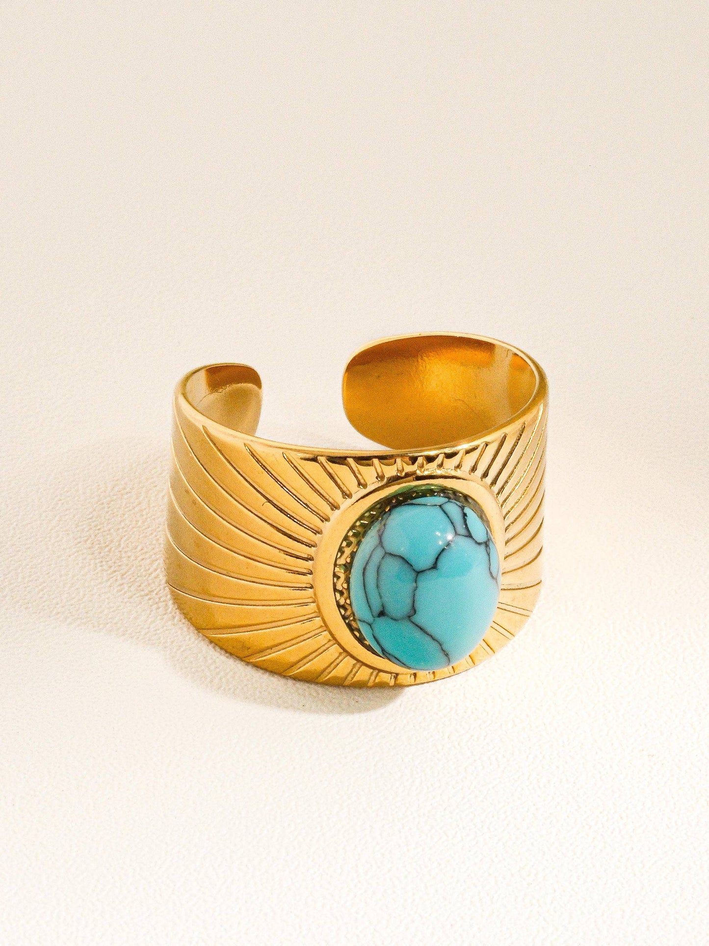 Reef 18K Gold Non-Tarnish Turquoise Stone Adjustable Ring