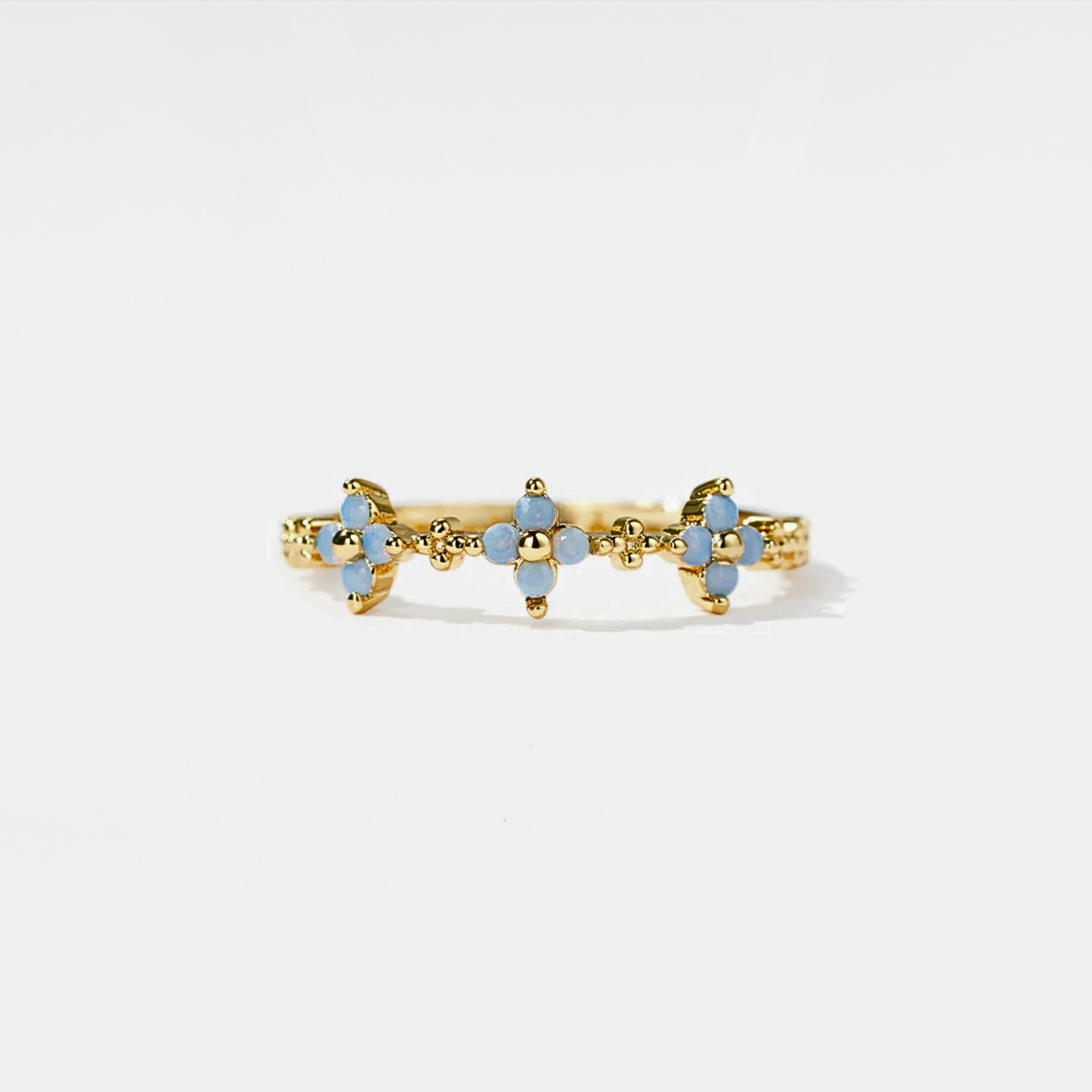 Dainty Gold Blue Flower Stacking Ring in 925 Sterling Silver