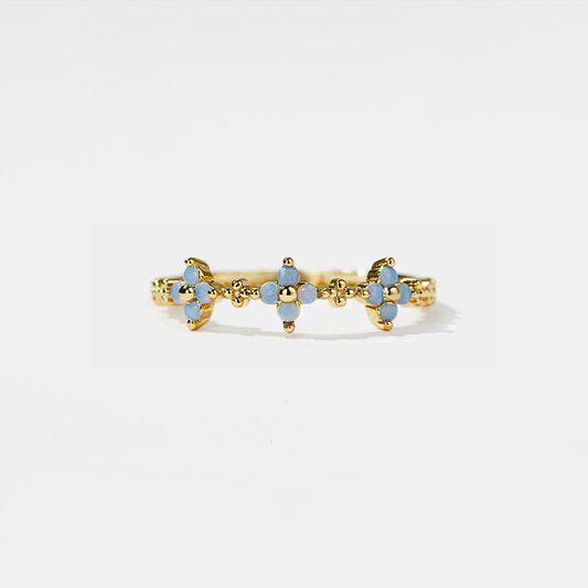Dainty Gold Blue Flower Stacking Ring in 925 Sterling Silver