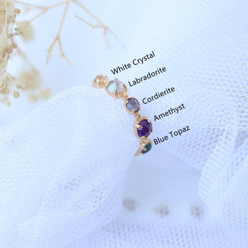 Multi-Stone Natural Crystal Band Ring in 925 Sterling Silver