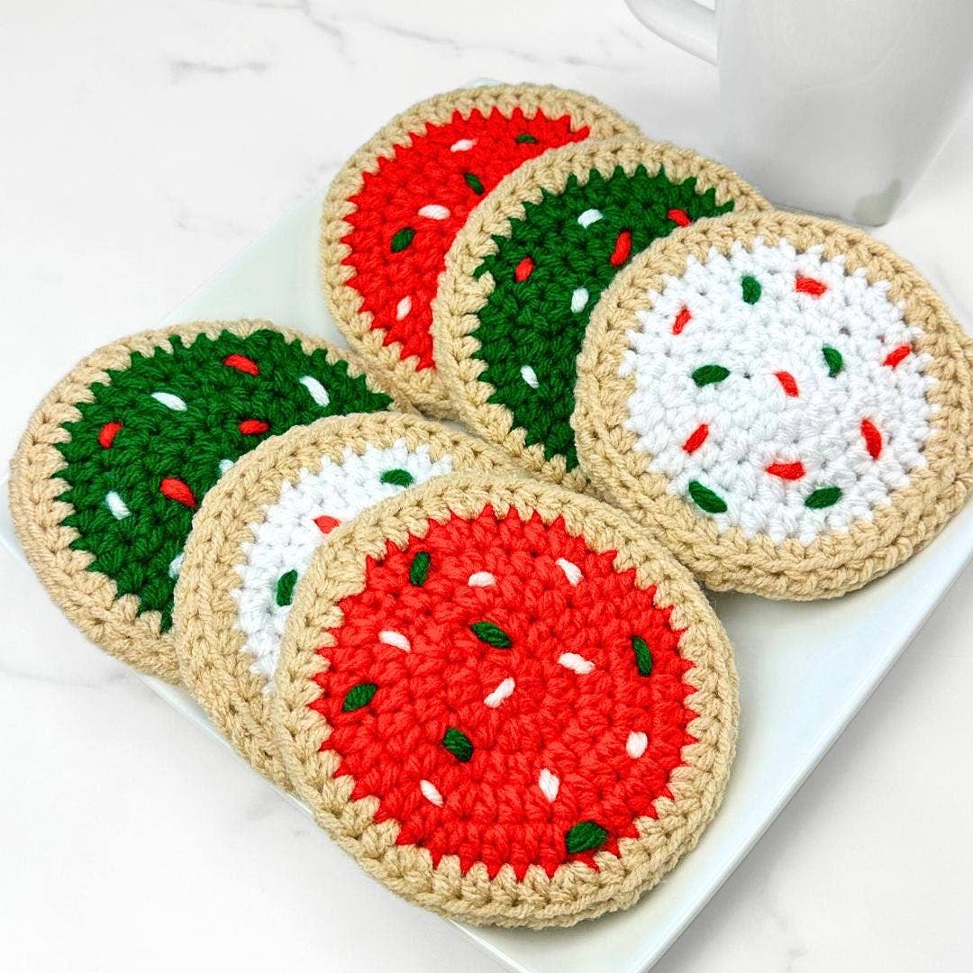 Set Of 3 Christmas Cookie Coasters, Handmade Christmas Decor