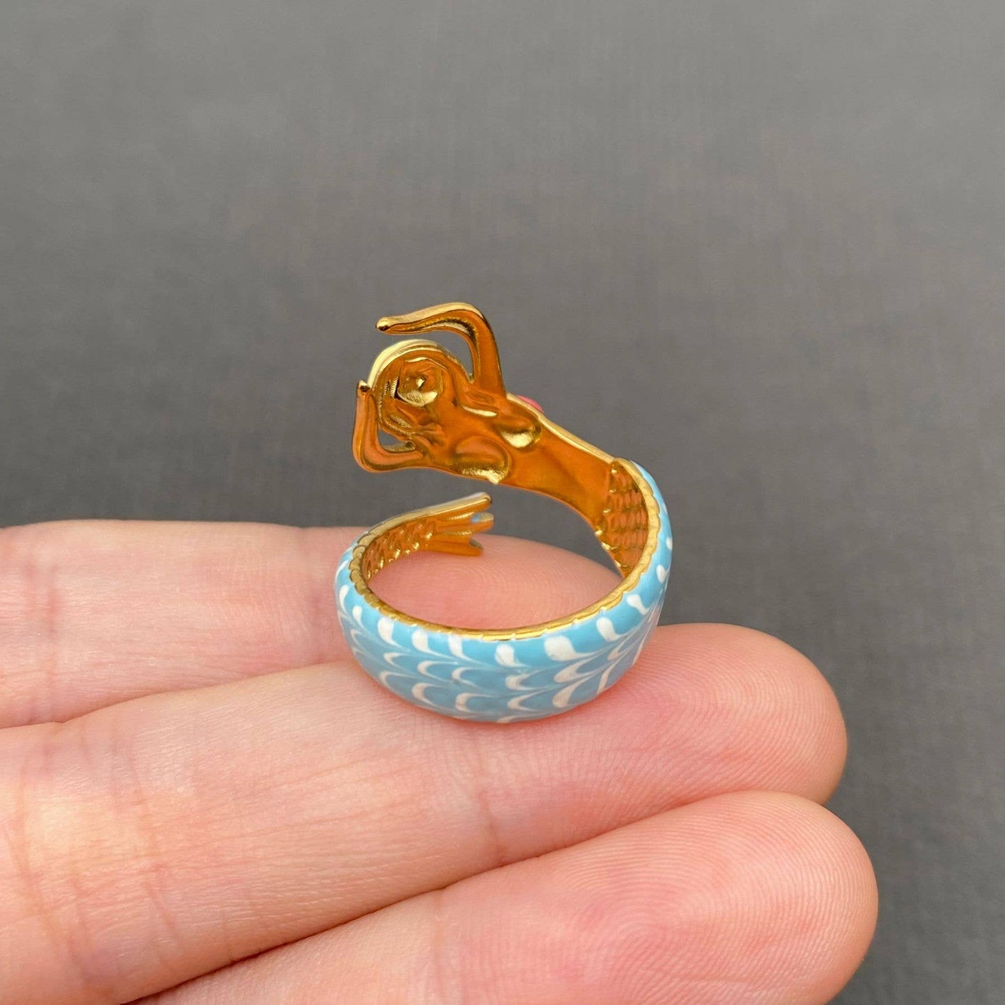 Enamel Mermaid 18K Gold Plated S.Steel Adjustable Ring - FGS