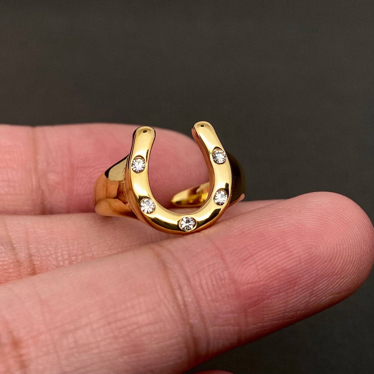 Inlaid Zircon Horseshoe 18K Gold Plated Ring