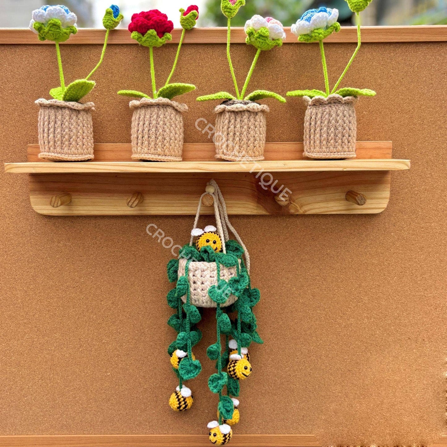 Crochet Bee Car Hanging, Rearview Mirror Decor Cute Car