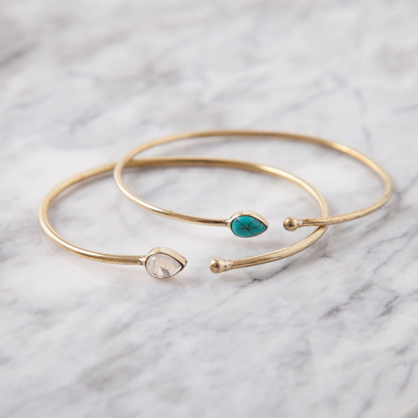 Brass Stone Bracelet with Round End