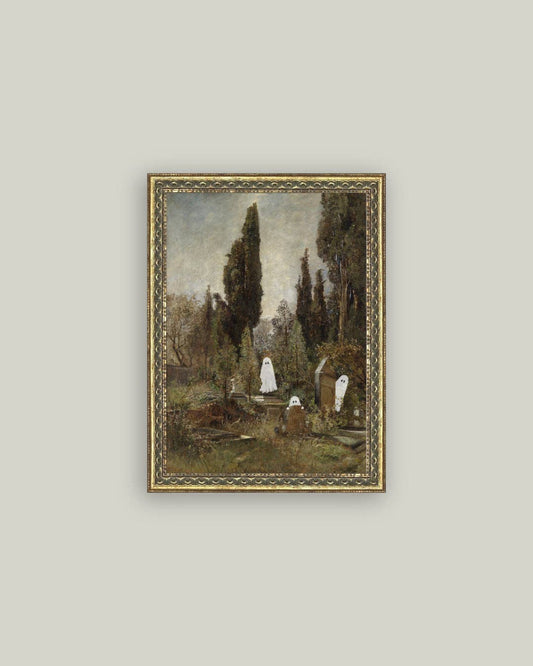Graveyard Ghosts Framed Antique Art