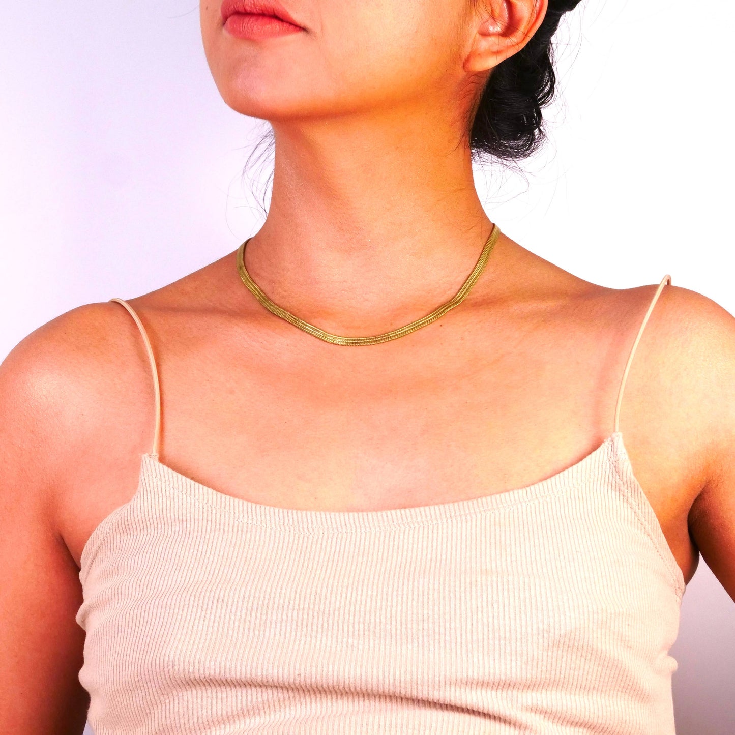 Brass Herringbone Chain Necklace - Anti Tarnish