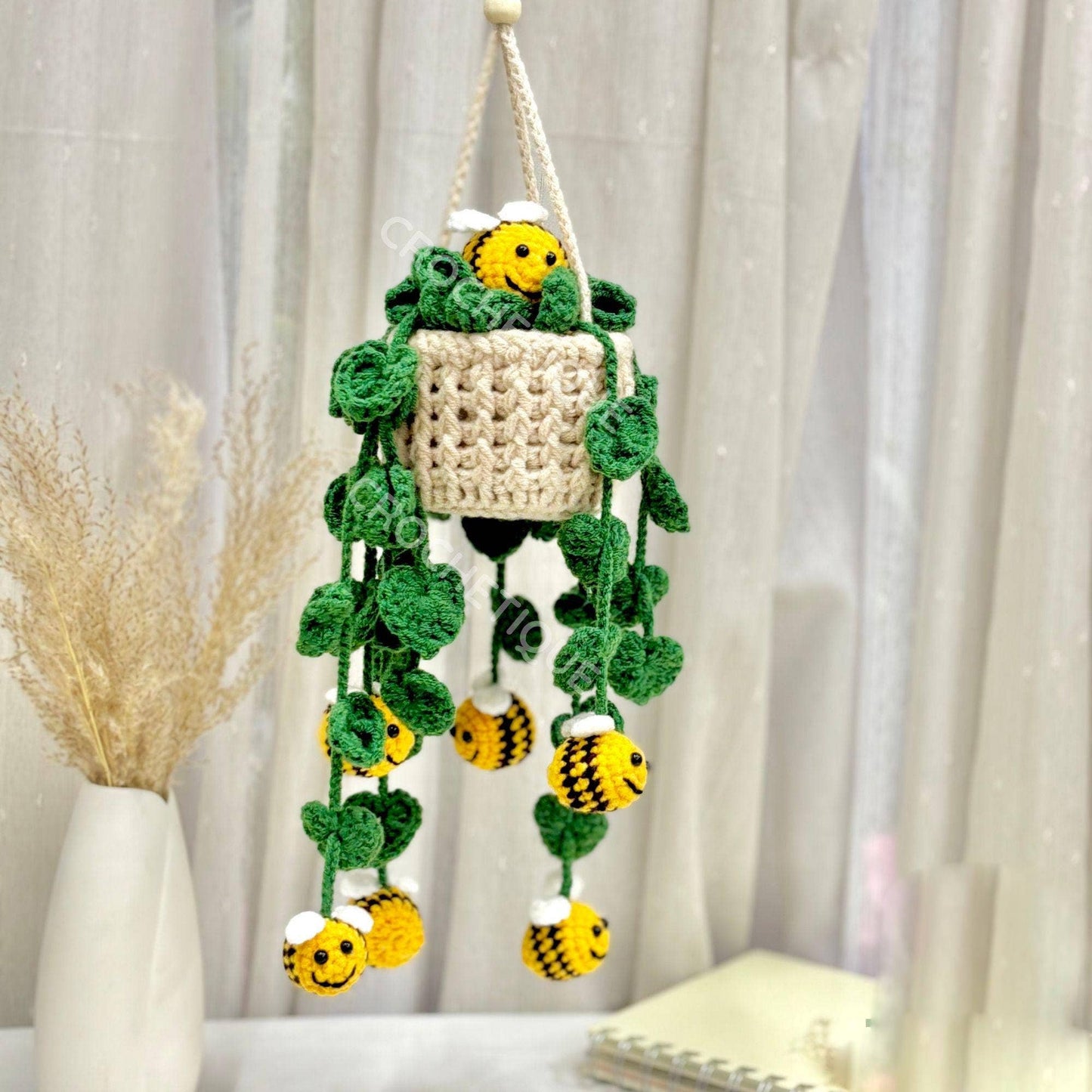 Crochet Bee Car Hanging, Rearview Mirror Decor Cute Car