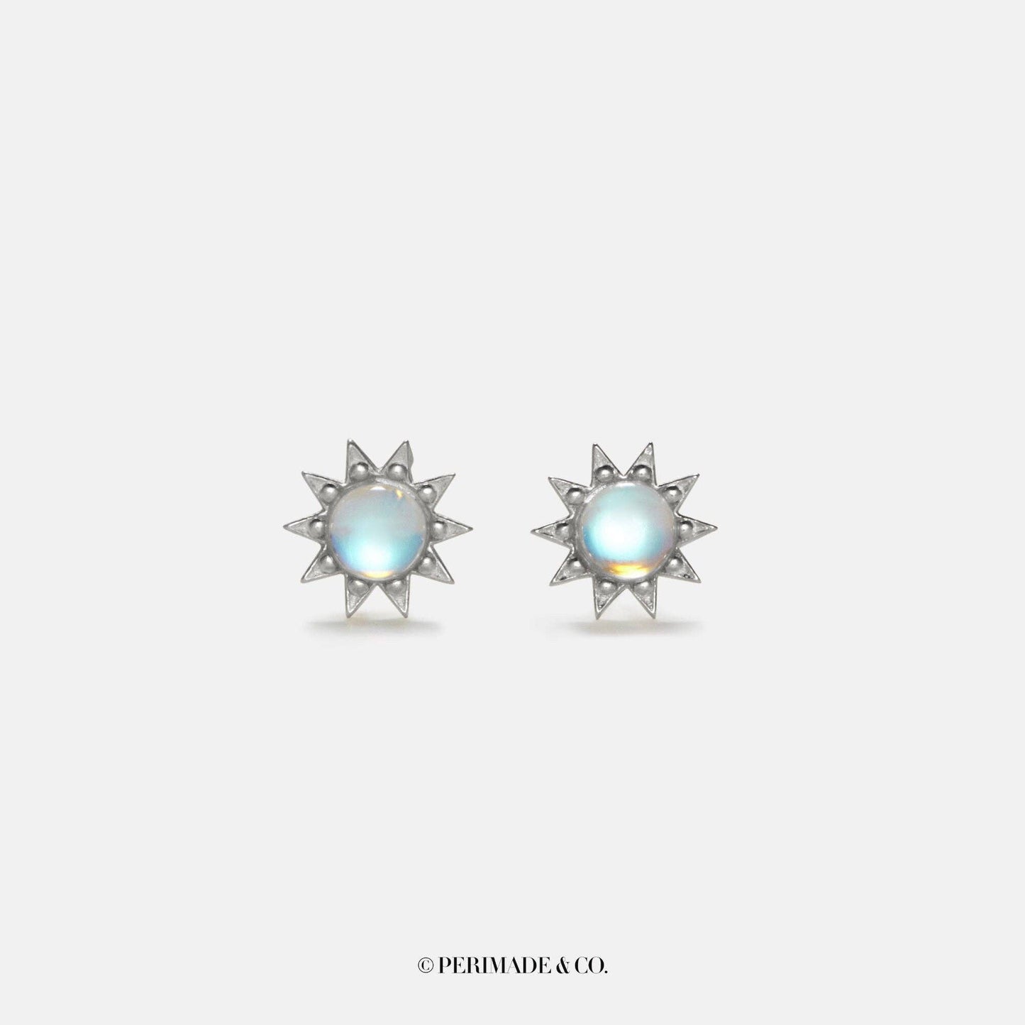 Small Sun Moonstone Stud Earrings in 925 Sterling Silver