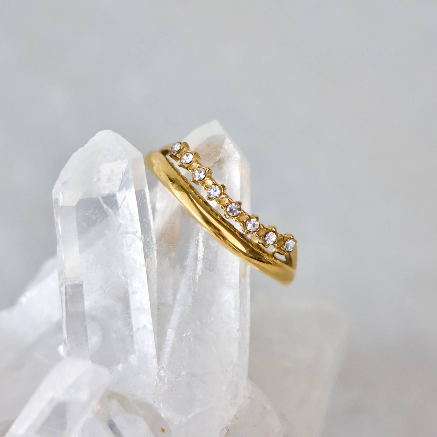 Crystal Stacked Wave Ring - Tarnish Free