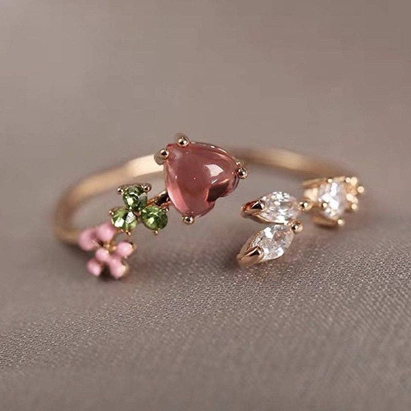 Dainty Cute Heart Flower Stackable Ring in Solid Copper