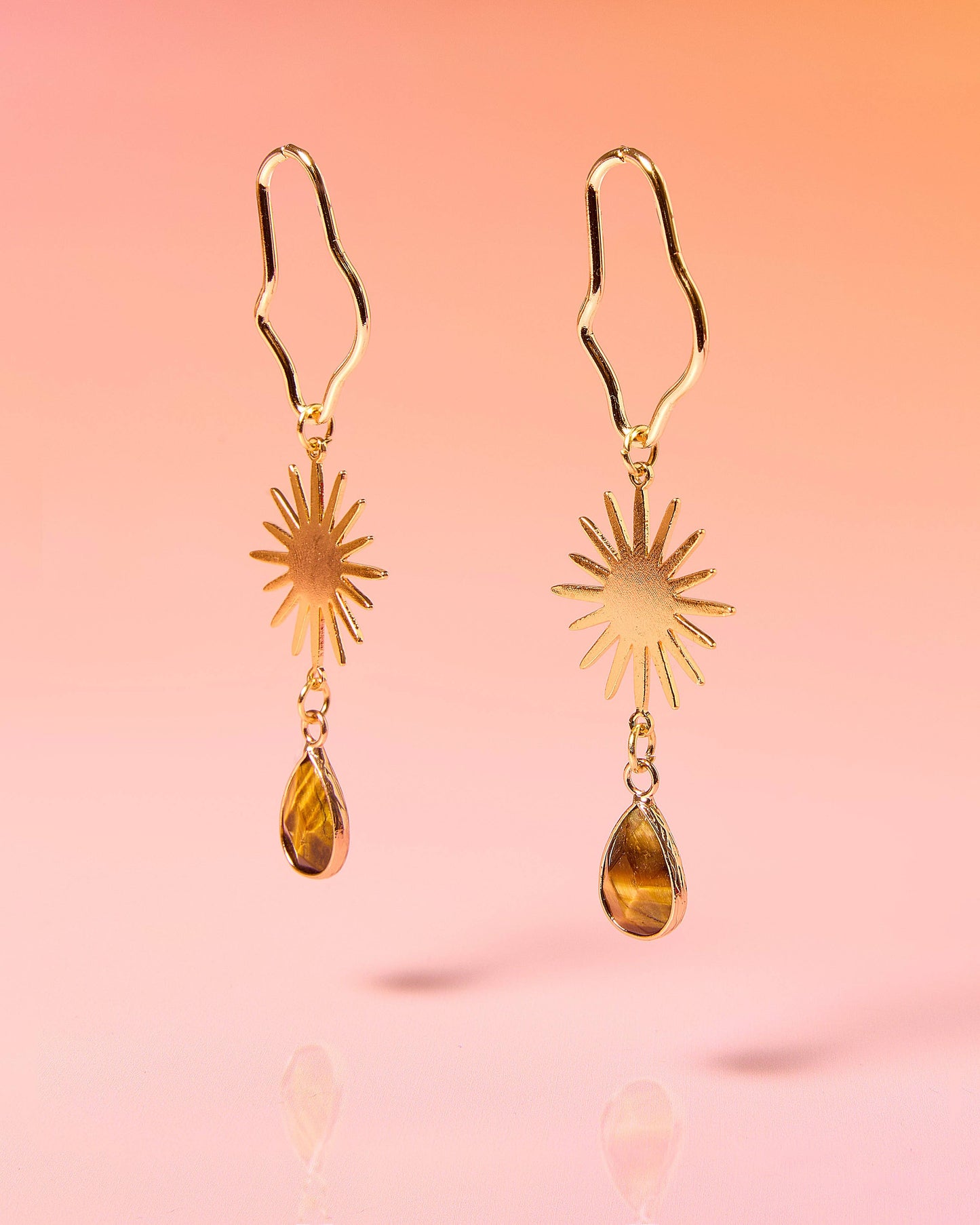 Tiger Eye Natural Stone Abstract Dangle Post Earrings