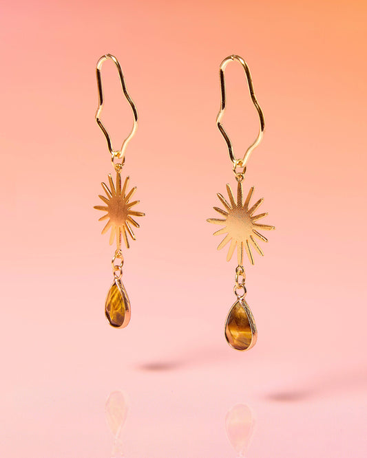 Tiger Eye Natural Stone Abstract Dangle Post Earrings