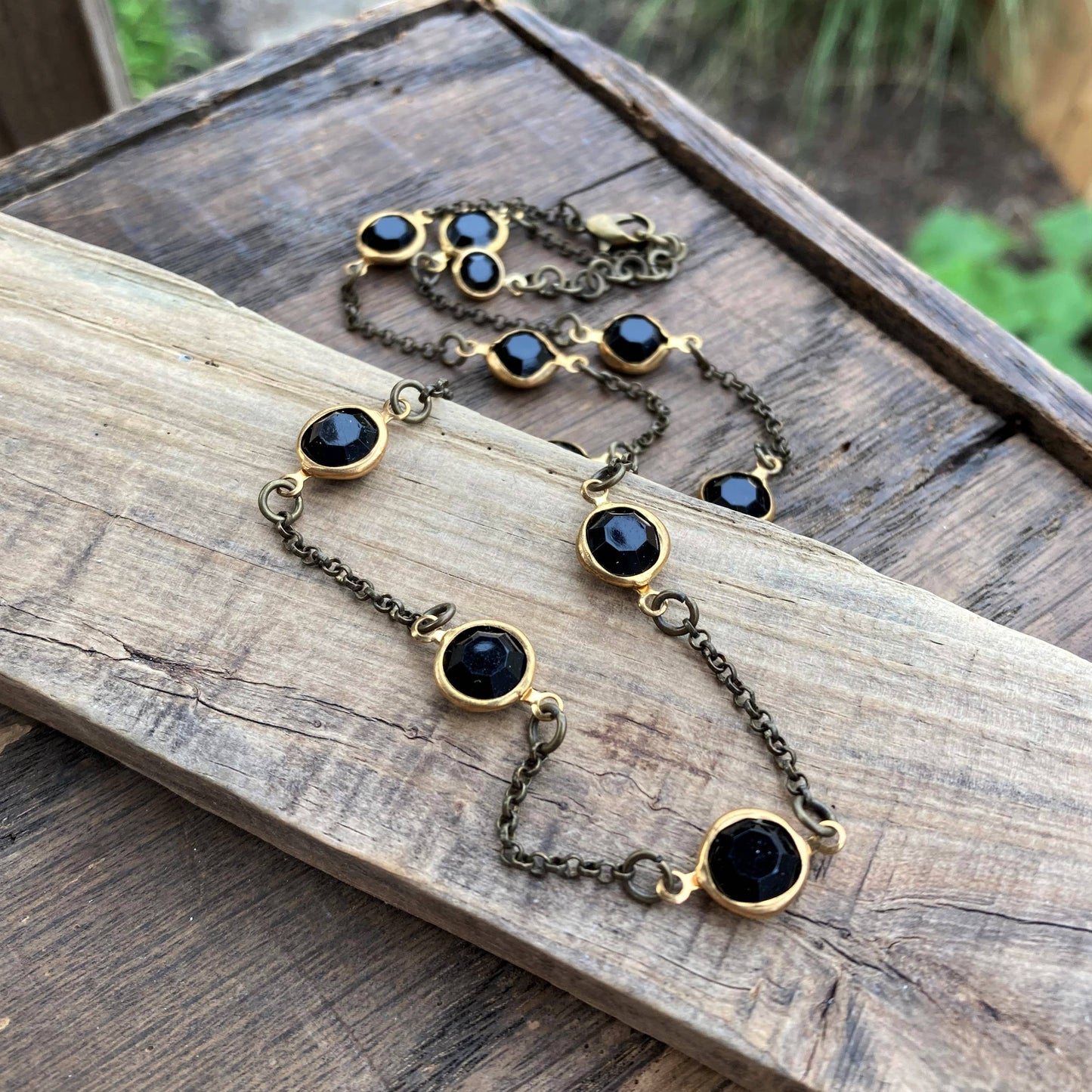 Jet Black Crystal Beaded Layering Necklace