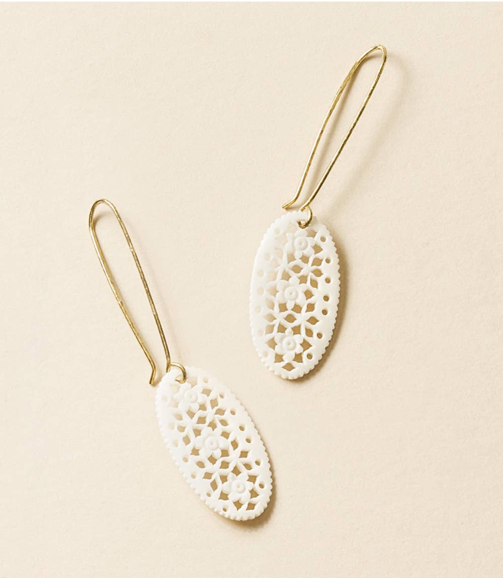 Charu Filigree Bone and Brass Drop Earrings
