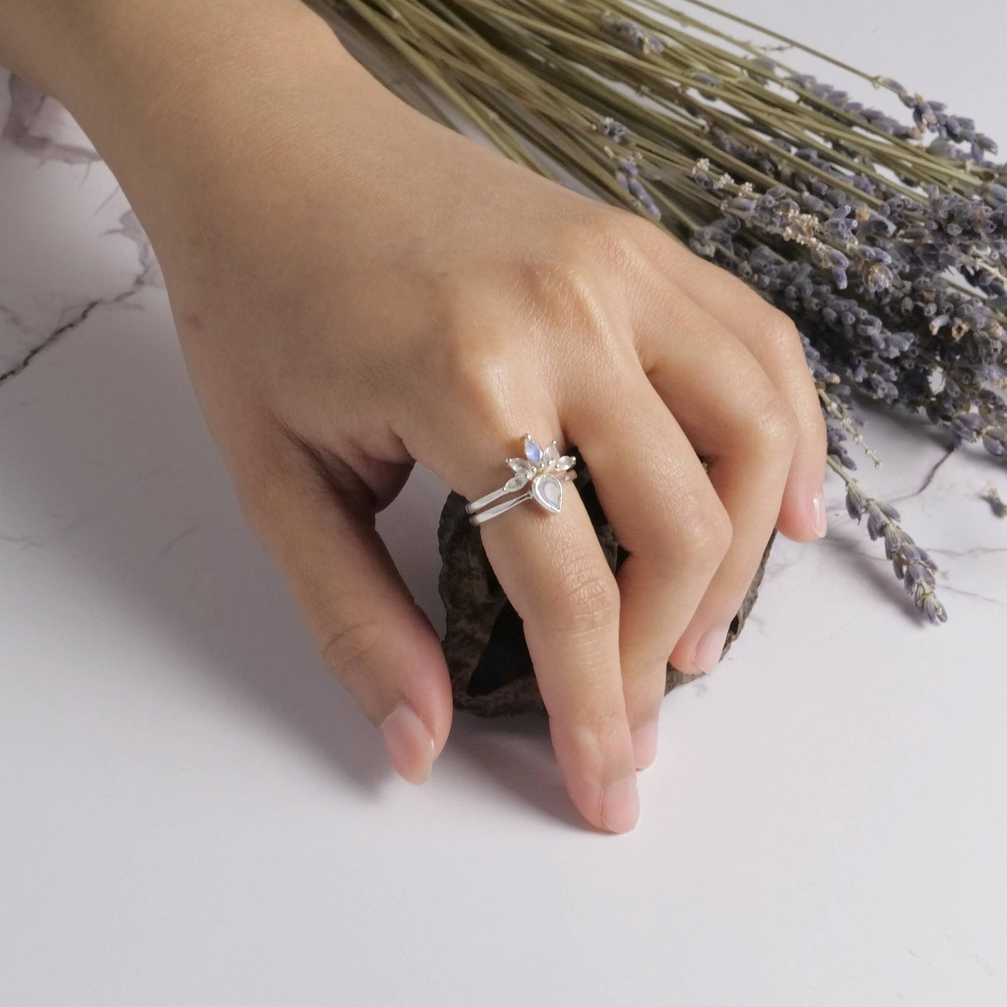Sterling Silver Nesting Moonstone Ring Set - SR131