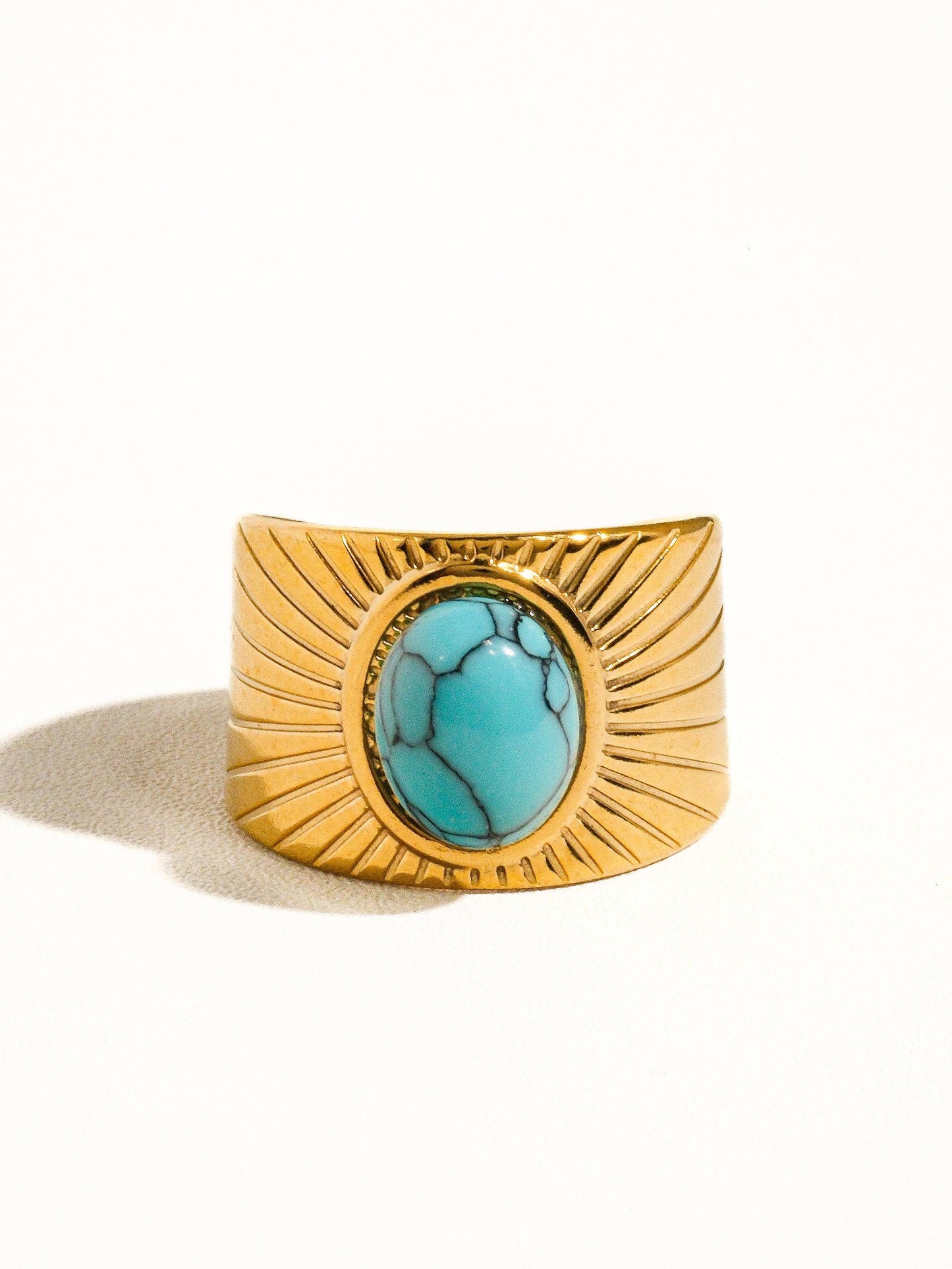 Reef 18K Gold Non-Tarnish Turquoise Stone Adjustable Ring