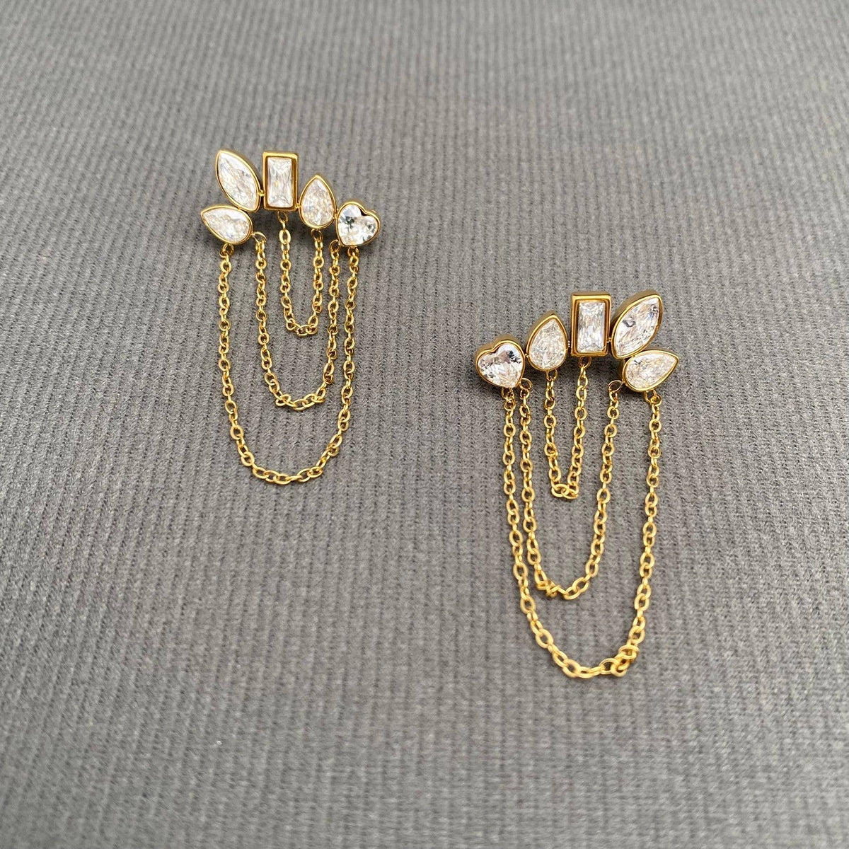 Zircon Chain Tassel Gold Earrings