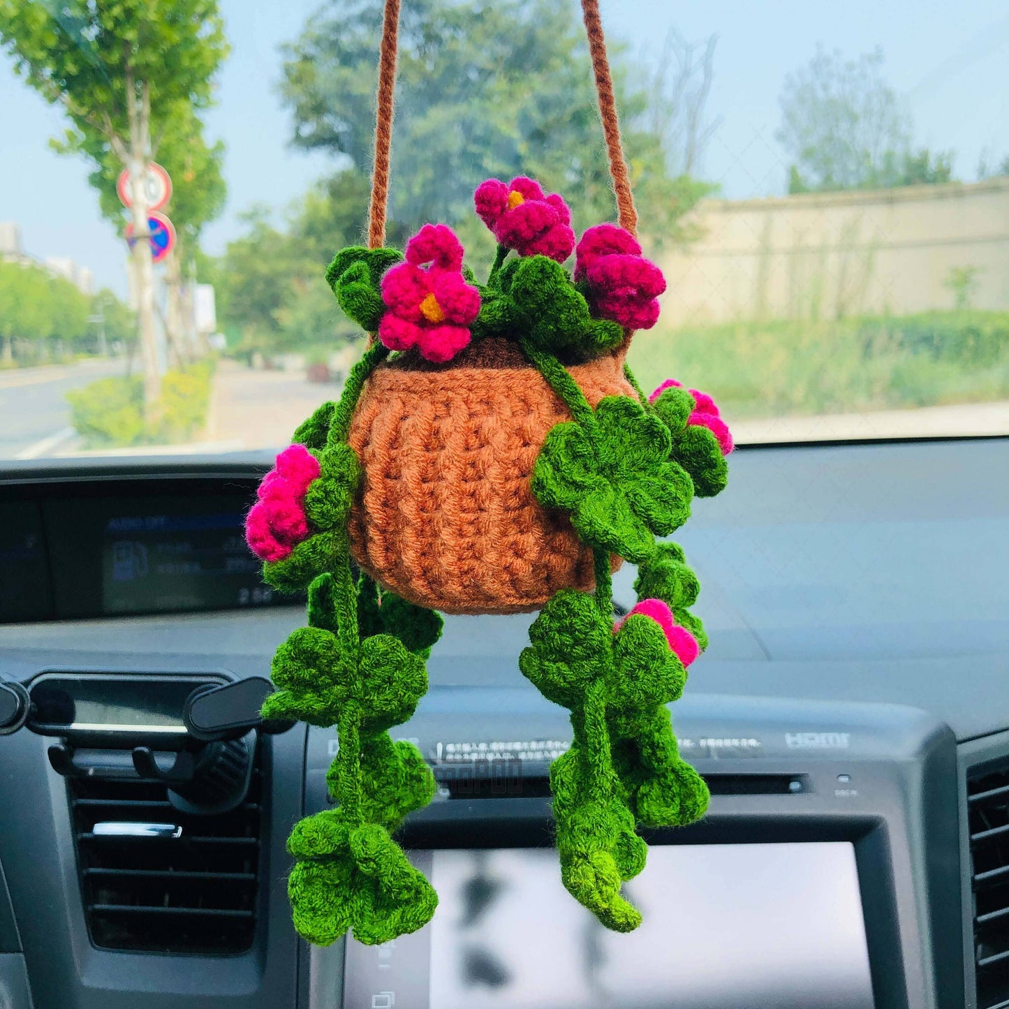 Crochet Clover Flower Plant Car Mirror Hanging Accessories