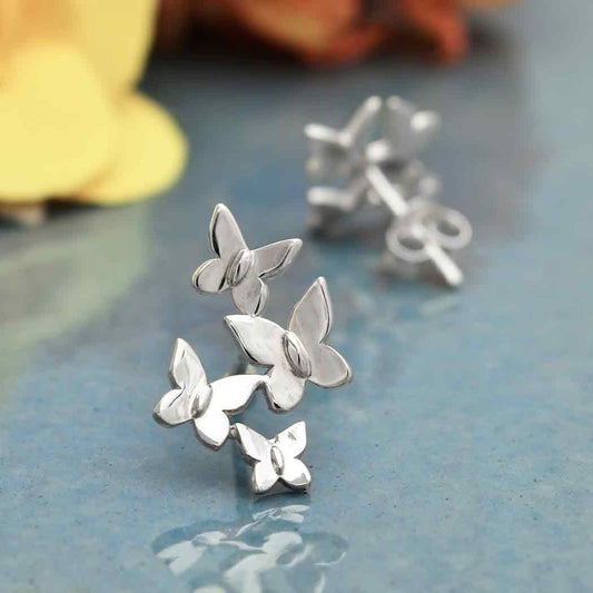 Silver Butterfly Cluster Post Earrings 17x11mm
