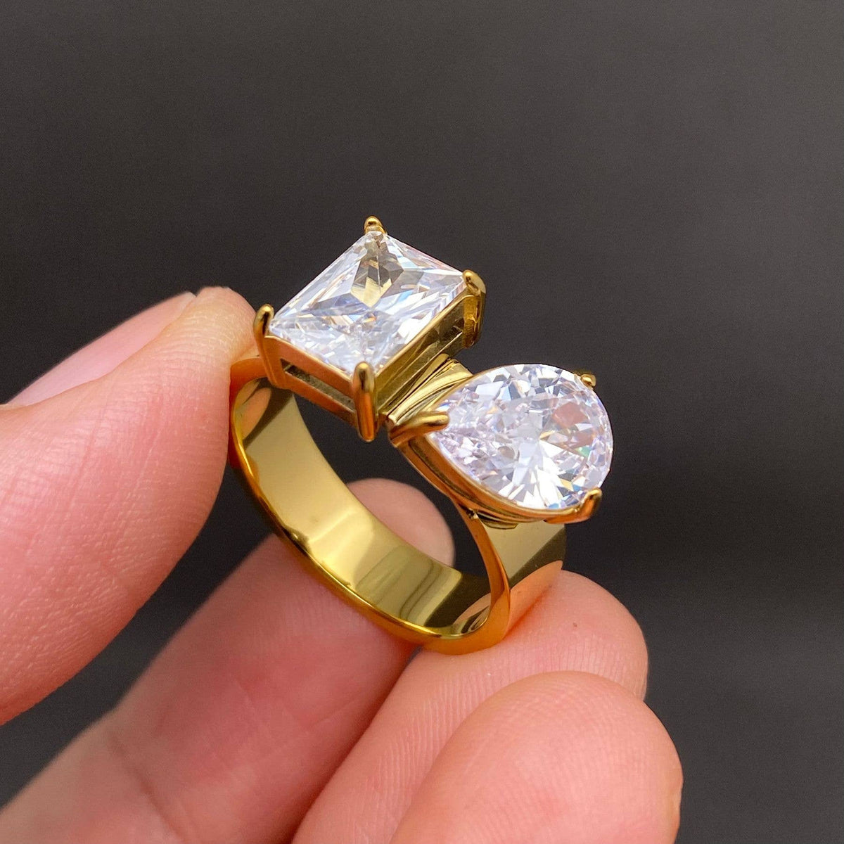 Geometric Zircon 18K Gold Plated Ring